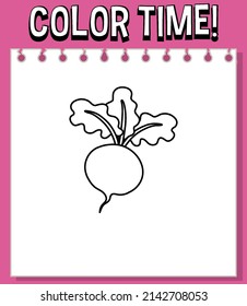 Worksheets template with color time! text and beet root outline illustration