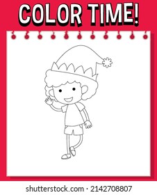 Worksheets template with color time! text and elf outline illustration