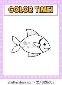 Worksheets template with color time! text fish outline illustration