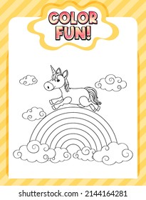 Worksheets template with color time! text and Unicorn outline illustration