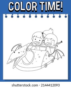 Worksheets template with color time! text and kids with roller coaster outline illustration