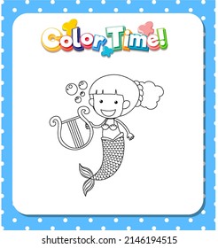 Worksheets template with color time text and Mermaid outline illustration