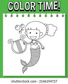 Worksheets template with color time text and Mermaid outline illustration