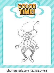 Worksheets template with color time! text clown outline illustration