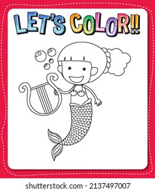 Worksheets template and lets color text   mermaid outline illustration