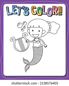 Worksheets template with lets color text and mermaid outline illustration