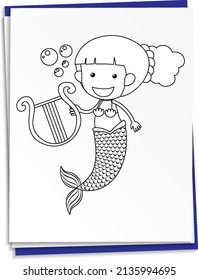 Worksheets template and mermaid outline illustration