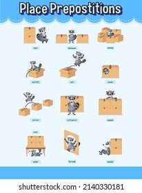Worksheets template prepositions of place for children illustration
