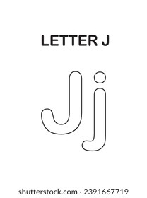 Arbeitsblätter von A bis Z für Kinder. Lesen und Schreiben lernen, Grundlegende Schreibpraxis für Vorschulen, Arbeitsblatt mit allen alphabetischen Buchstaben.Englisches Vokabular, Buchstabe j