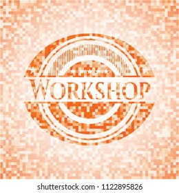 Workshop abstract emblem, orange mosaic background