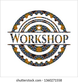 Workshop arabic badge. Arabesque decoration.