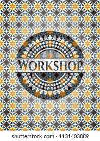 Workshop arabic style badge. Arabesque decoration.