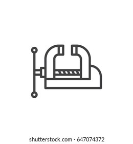 Workshop Bench Vise, Clamp line icon, outline vector sign, linear style pictogram isolated on white. Symbol, logo illustration. Editable stroke. Pixel perfect