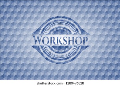 Workshop blue hexagon badge.