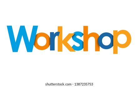 WORKSHOP blue and orange vector typography banner