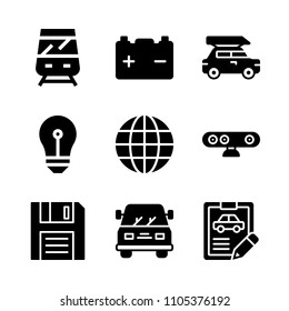 workshop, camera, street and shine icons in Technology vector set. Graphics for web and design