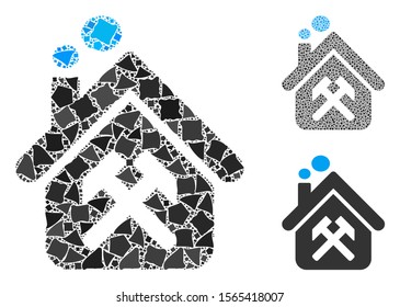 Workshop composition of tremulant elements in various sizes and color hues, based on workshop icon. Vector unequal elements are grouped into illustration. Workshop icons collage with dotted pattern.