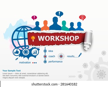 Workshop concept and group of people. Set of flat design illustration concepts for business, consulting, finance, management, career, human resources.  