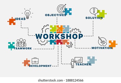 Workshop concept. Infographics. Chart with keywords and icons. Workshop vector illustration.