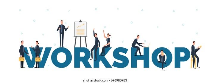 Workshop concept vector illustration of business people using laptop and smartphone for workshop.