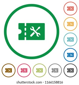 Workshop discount coupon flat color icons in round outlines on white background