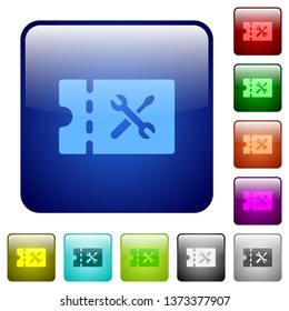 Workshop discount coupon icons in rounded square color glossy button set