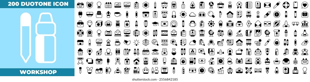 Workshop Duotone Editable Icons set. Vector illustration in modern thin duotone style of workshop icons: Containing team building, collaboration, teamwork, etc