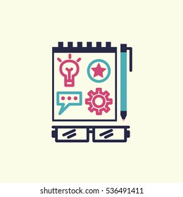 Workshop event icon.
Thin line and flat icon of events and special occasions organization, catering service agency, marketing agency. Flat design graphic event marketing concept, website elements.
