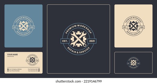 taller, garaje, emblema mecánico diseño distintivo estilo vintage