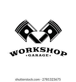 Workshop Garage Piston Logo Design Vintage Retro Style