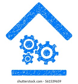 Workshop grainy textured icon for overlay watermark stamps. Flat symbol with dust texture. Dotted vector blue ink rubber seal stamp with grunge design on a white background.