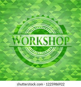 Workshop green emblem with triangle mosaic background