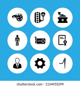 workshop icon. 9 workshop set with construction and tools, work tools, tailor and grinder vector icons for web and mobile app