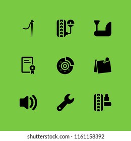 workshop icon. 9 workshop set with speaker, tailor, disc brake and university vector icons for web and mobile app