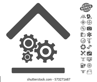 Workshop icon with bonus aircopter tools images. Vector illustration style is flat iconic symbols on white background.
