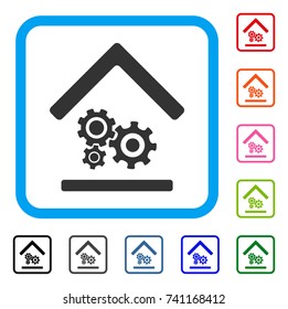 Workshop icon. Flat grey iconic symbol inside a light blue rounded rectangle. Black, gray, green, blue, red, orange color variants of Workshop vector. Designed for web and app UI.