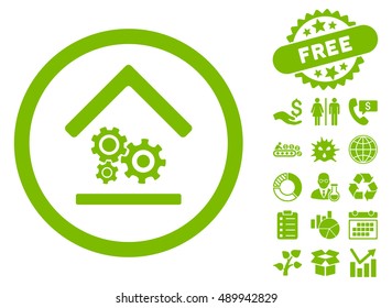 Workshop icon with free bonus clip art. Vector illustration style is flat iconic symbols, eco green color, white background.