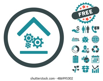Workshop icon with free bonus pictures. Vector illustration style is flat iconic bicolor symbols, soft blue colors, white background.
