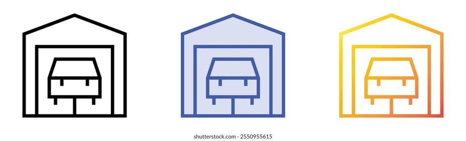 icono de taller. Lineal, relleno azul y diseño de estilo degradado aislado sobre fondo blanco
