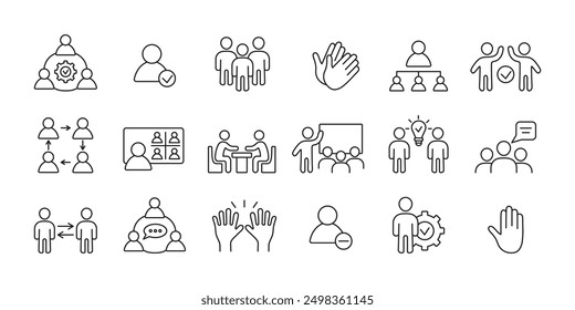 Conjunto de iconos de taller. Coaching, amistad, icono de trabajo en equipo. Vector.