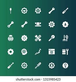 workshop icon set. Collection of 25 filled workshop icons included Settings, Screwdriver, Configuration, Ratchet, Fixed, Tools, Cutter, Pottery, Setting, Anvil, Wrench, Auger