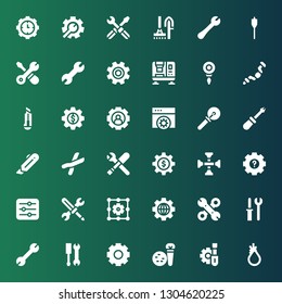 workshop icon set. Collection of 36 filled workshop icons included Tool, Screwdriver, Tools, Settings, Wrench, Cross wrench, Cutters, Cutter, Setting, Ratchet, Threader, Press machine