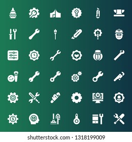 workshop icon set. Collection of 36 filled workshop icons included Tools, Configuration, Threader, Fixed, Settings, Web settings, Wrench, Setting, Pottery, Welder, Cutter, Auger