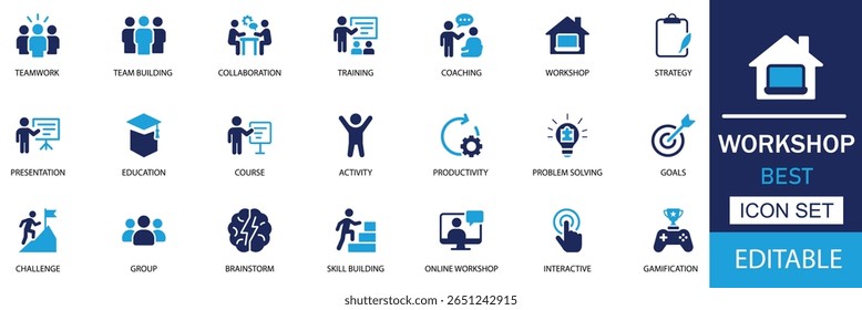 workshop icon set collection. Modern editable icons. perfect for teamwork, coaching, strategy, problem solving, training, goals, collaboration, and productivity focused projects.