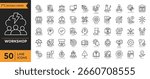 Workshop icon set. Containing team building, training, coaching, teamwork, meeting, managing, coaching, motivation and more. Editable stroke. vector illustration