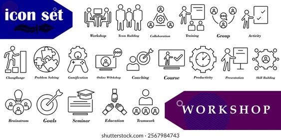 workshop icon set with elegant and professional design, ideal for company branding or workshop services. etc.