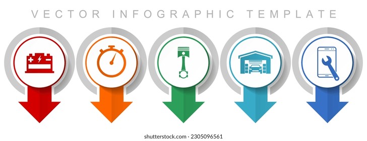 Workshop icon set, miscellaneous pointer icons such as battery, timer, piston, car cleaning and phone service for webdesign and mobile applications, modern design infographic vector template