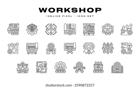 Workshop Icon Set. Universal creative premium symbol. Vector sign icon logo template. Vector illustration