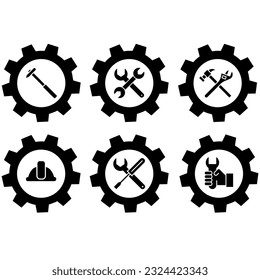 Juego de vectores de icono del taller. Reparar la colección de signos de ilustración. Símbolo del centro de servicio. Logo de ingeniería.