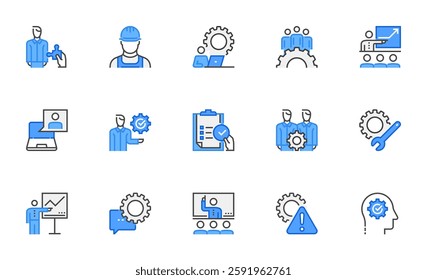 Workshop icons. Internship program, motivation, business event, training, collaboration, teamwork, coaching, meeting. Pixel perfect.
